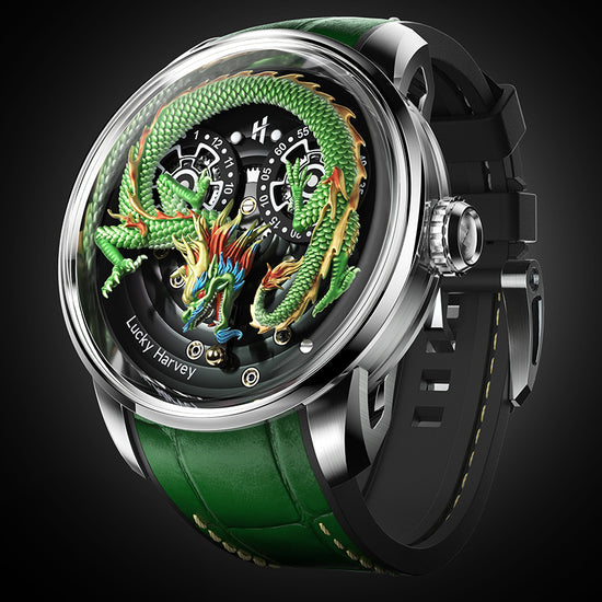Gold Dragon Automatic Watch Spit Out Gold Bead Luminous Lucky Harvey TIMEMASTER