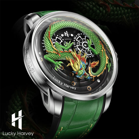 Green Dragon Automatic Watch Spit out Gold Bead Luminous Lucky Harvey TIMEMASTER