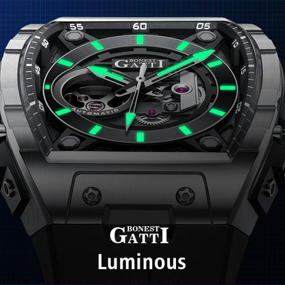 BONEST GATTI Barrel shaped Skeleton Movement Watch Luminous BG5602 TIMEMASTER