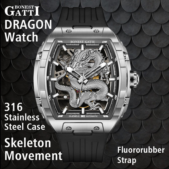 BONEST GATTI Barrel Dragon Men's Automatic Mechanical Watch Luminous GB5606 TIMEMASTER