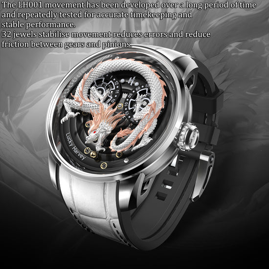 White Dragon Automatic Watch 999 Gold Bead Luminous Lucky Harvey TIMEMASTER