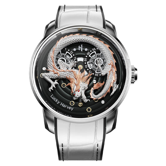 White Dragon Automatic Watch 999 Gold Bead Luminous Lucky Harvey TIMEMASTER