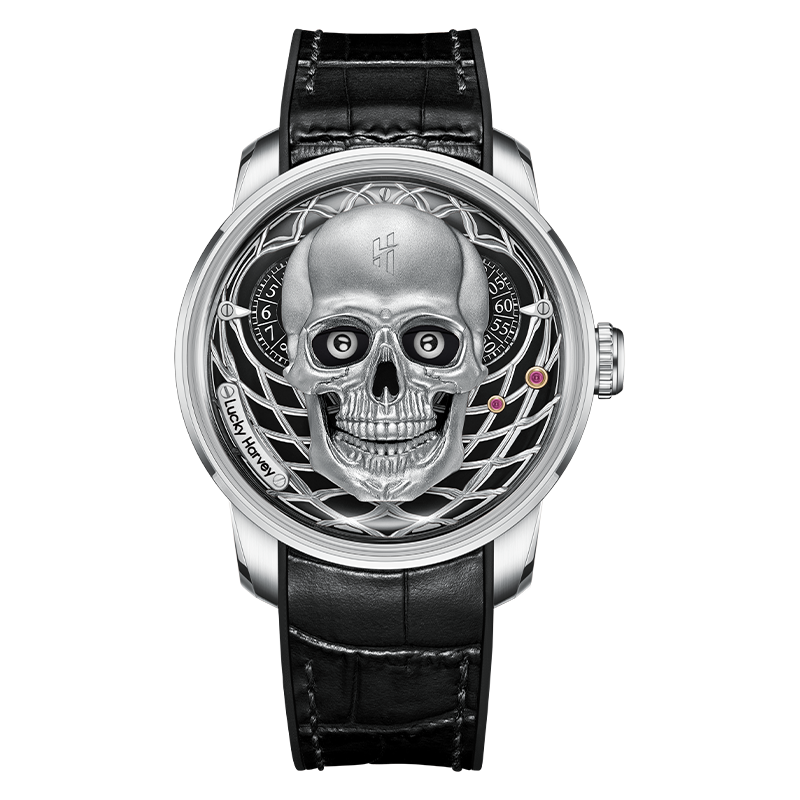 【Limited Edition 111pcs】Silver Skull Automatic Mechanism Watch Lucky Harvey TIMEMASTER