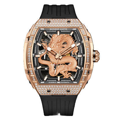 BONEST GATTI Barrel Dragon 184 zircon Bezel Men's Automatic Mechanical Watch Luminous BG5605 TIMEMASTER
