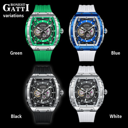 BONEST GATTI Barrel shaped Skeleton Movement Watch Luminous BG5602 TIMEMASTER