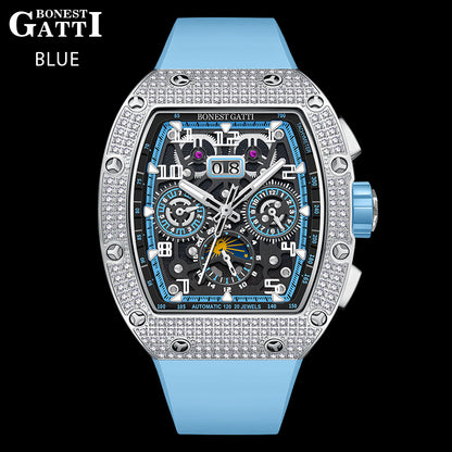 BONEST GATTI 224 Zricon Bezel Tonneau shaped Skeleton Sapphire Crystal Watch BG5004 TIMEMASTER