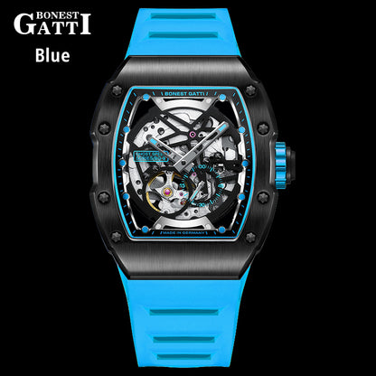 BONEST GATTI CITIZEN Skeleton Automatic Mechanical Movement Sapphire Barrel shaped Case Luminous BG9901-A TIMEMASTER