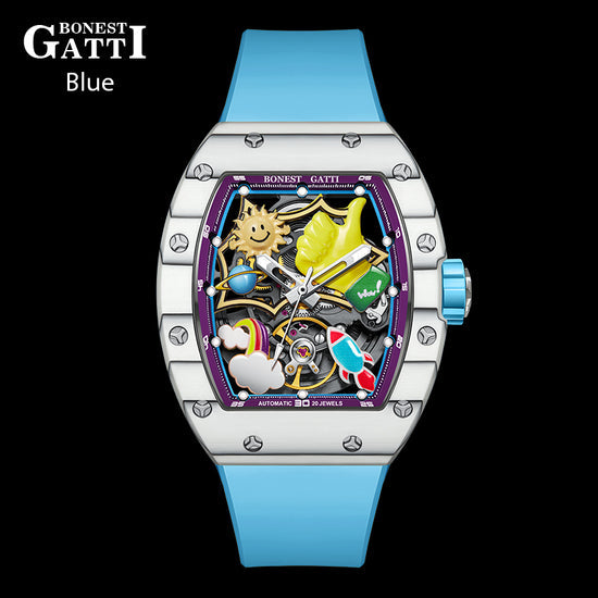 BONEST GATTI Carbon fiber + Aluminum alloy Case Barrel shaped Thumbs Up Series funny watch Skeleton Movement Crystal Sapphire Watch BG9001 TIMEMASTER