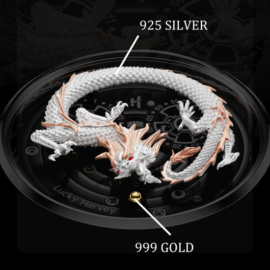 White Dragon Automatic Watch 999 Gold Bead Luminous Lucky Harvey TIMEMASTER