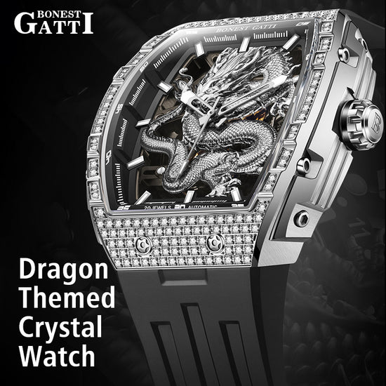 BONEST GATTI Barrel Dragon 184 zircon Bezel Men's Automatic Mechanical Watch Luminous BG5605 TIMEMASTER