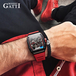 BONEST GATTI CITIZEN Skeleton Automatic Mechanical Movement Sapphire Barrel shaped Case Luminous BG9901-A TIMEMASTER