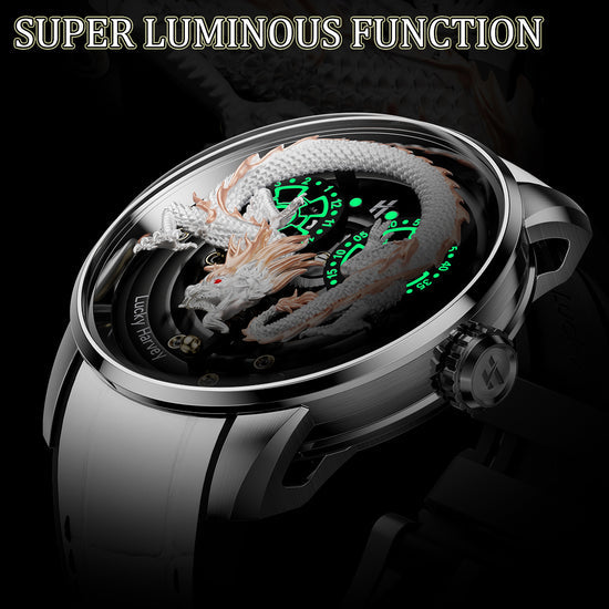 White Dragon Automatic Watch 999 Gold Bead Luminous Lucky Harvey TIMEMASTER