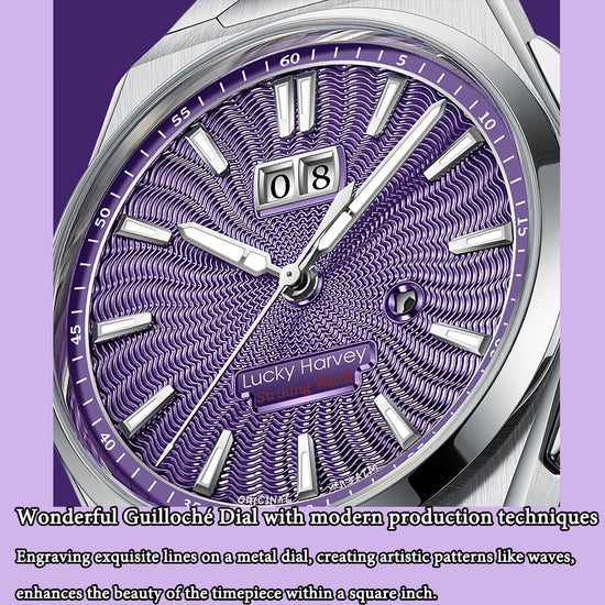 【Limited Edition 300PCS】Sound Of Nature Guilloché Purple Dial Big Date Chiming Automatic Watch Lucky Harvey TIMEMASTER