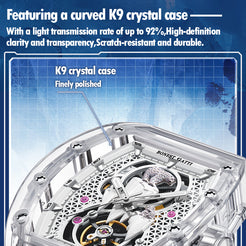 BONEST GATTI Crystal Case 3D Polar Bear Tonneau shaped Skeleton Movement K9 Crystal Case Fluororubber Strap Watch Luminous GB6002 TIMEMASTER