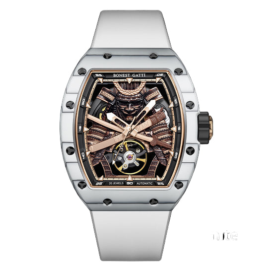 BONEST GATTI Automatic Tonneau Watch Phantom Black Warrior Dial Carbon Fiber Skeleton Self Wind Movement Sapphire Crystal Luminous Watch BG9008 TIMEMASTER