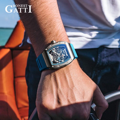 BONEST GATTI CITIZEN Skeleton Automatic Mechanical Movement Sapphire Barrel shaped Case Luminous BG9901-A TIMEMASTER