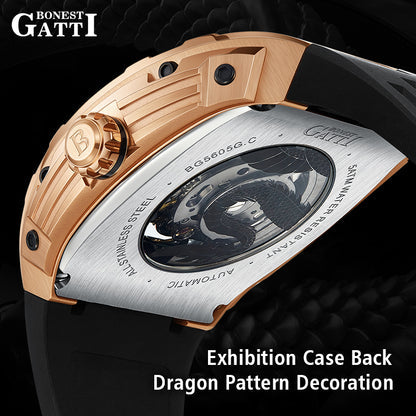 BONEST GATTI Barrel Dragon Men's Automatic Mechanical Watch Luminous GB5606 TIMEMASTER