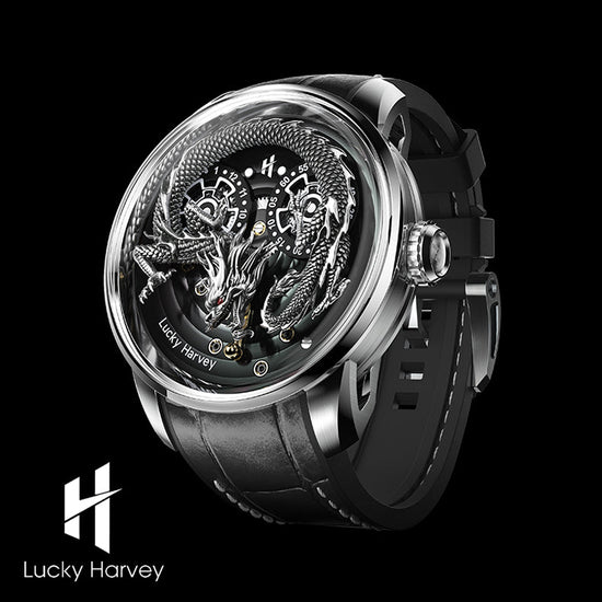 Gold Dragon Automatic Watch Spit Out Gold Bead Luminous Lucky Harvey TIMEMASTER