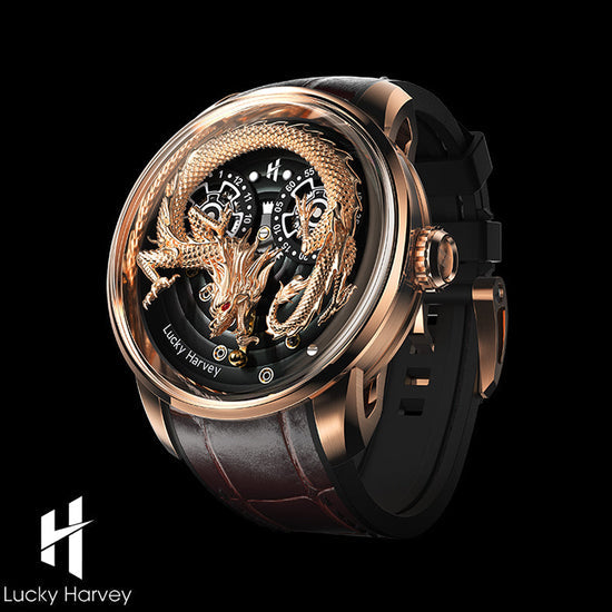 Gold Dragon Automatic Watch Spit Out Gold Bead Luminous Lucky Harvey TIMEMASTER