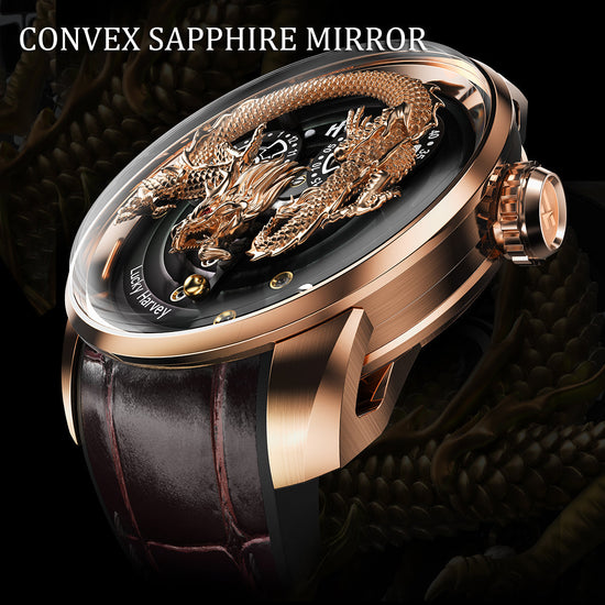 Gold Dragon Automatic Watch Spit Out Gold Bead Luminous Lucky Harvey TIMEMASTER