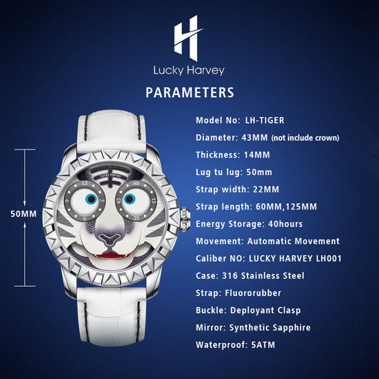 【Limited Edition 2022pcs】White Tiger Moving Eye Automatic Watch For Man Luminous Lucky Harvey TIMEMASTER