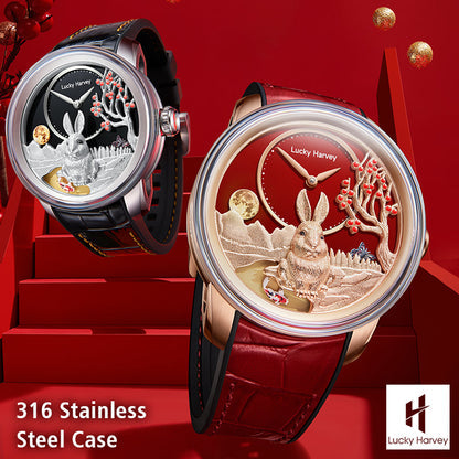 【Limited Edition 388PCS】Gold Rabbit Automatic Watch Chinese New Year 2023 Luminous Lucky Harvey TIMEMASTER