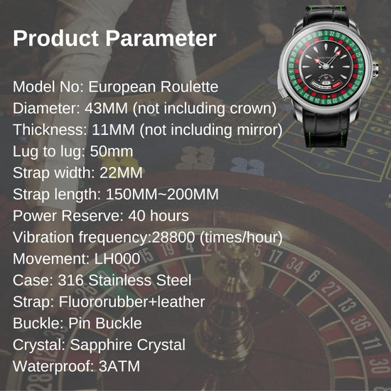 Player Series Silver European Roulette Automatic Watch Lucky Harvey TIMEMASTER