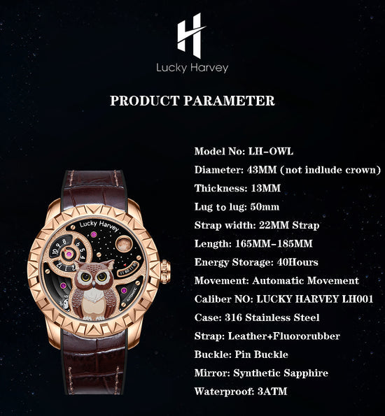 Gold Owl Automatic New Watch Luminous Dial Lucky Harvey TIMEMASTER