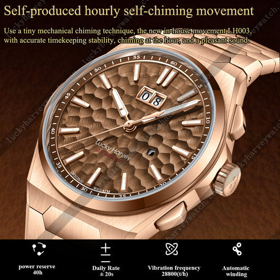【Limited Edition 300pcs】Hammer Dial Big Date Automatic Winding Purple Chiming Watch Lucky Harvey TIMEMASTER