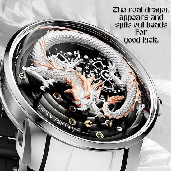White Dragon Automatic Watch 999 Gold Bead Luminous Lucky Harvey TIMEMASTER