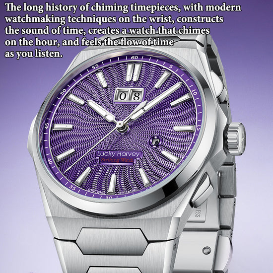 【Limited Edition 300PCS】Sound Of Nature Guilloché Purple Dial Big Date Chiming Automatic Watch Lucky Harvey TIMEMASTER