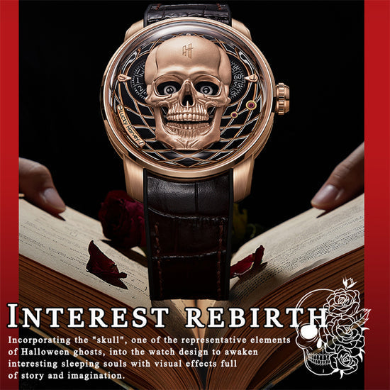 【Limited Edition 111pcs】Gold Skull Automatic Mechanism Watch Lucky Harvey TIMEMASTER