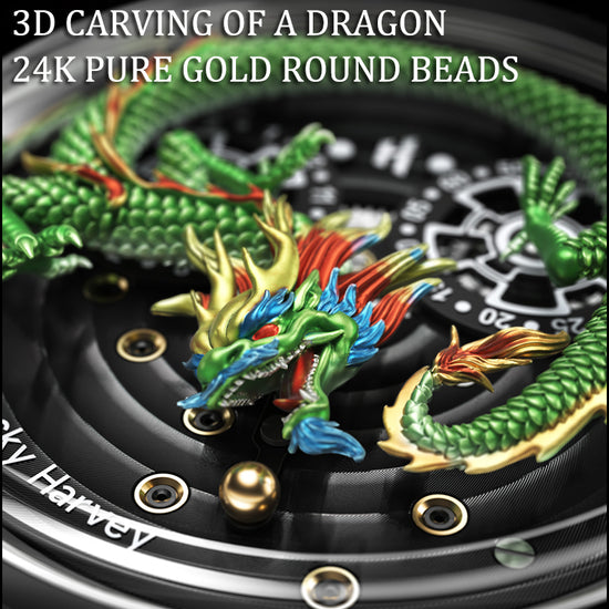 Gold Dragon Automatic Watch Spit Out Gold Bead Luminous Lucky Harvey TIMEMASTER