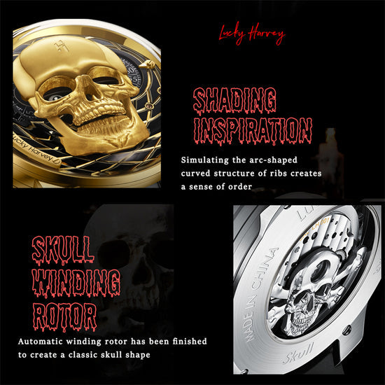 【Limited Edition 111pcs】Gold Skull Automatic Mechanism Watch Lucky Harvey TIMEMASTER