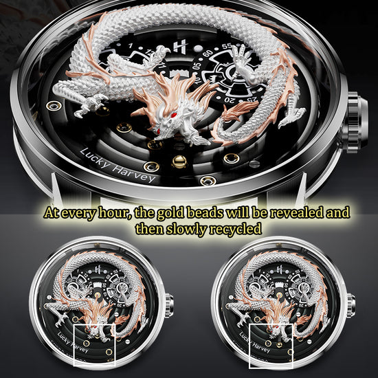 White Dragon Automatic Watch 999 Gold Bead Luminous Lucky Harvey TIMEMASTER