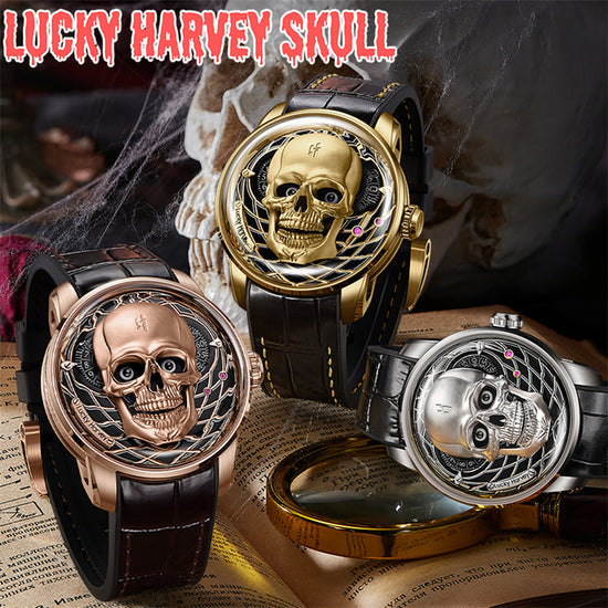 【Limited Edition 111pcs】Gold Skull Automatic Mechanism Watch Lucky Harvey TIMEMASTER