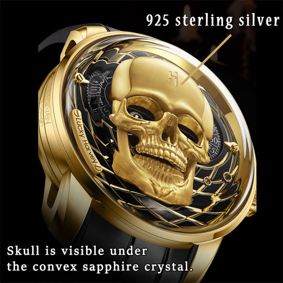 【Limited Edition 111pcs】Gold Skull Automatic Mechanism Watch Lucky Harvey TIMEMASTER