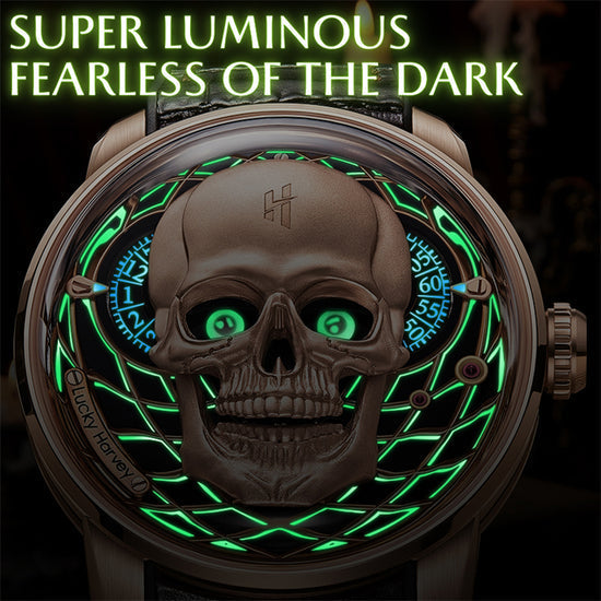 【Limited Edition 111pcs】Gold Skull Automatic Mechanism Watch Lucky Harvey TIMEMASTER