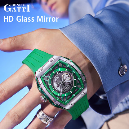 BONEST GATTI Barrel shaped Skeleton Movement Watch Luminous BG5602 TIMEMASTER