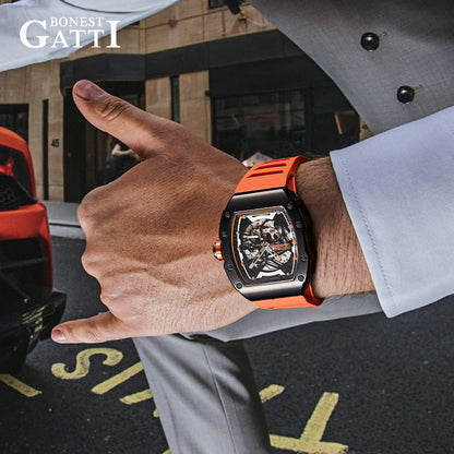 BONEST GATTI CITIZEN Skeleton Automatic Mechanical Movement Sapphire Barrel shaped Case Luminous BG9901-A TIMEMASTER