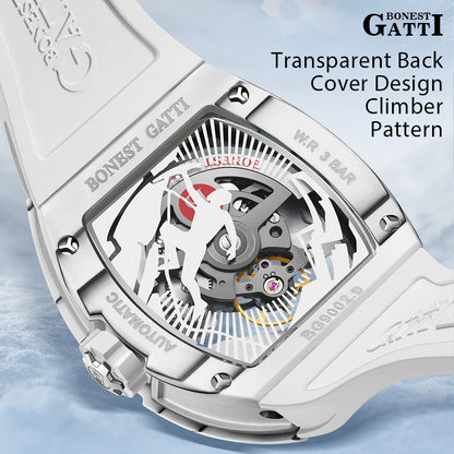 BONEST GATTI Carbon fiber + Aluminum alloy Case Barrel shaped road of climb 3D Mountain climber pattern Skeleton Movement Sapphire Crystal Watch BG9002 TIMEMASTER