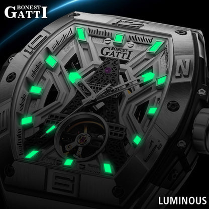 BONEST GATTI Tower Theme Barrel shaped watch Skeleton Movement Watch BG5001 TIMEMASTER