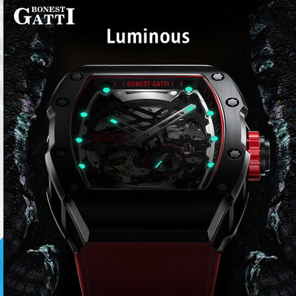 BONEST GATTI CITIZEN Skeleton Automatic Mechanical Movement Sapphire Barrel shaped Case Luminous BG9901-A TIMEMASTER