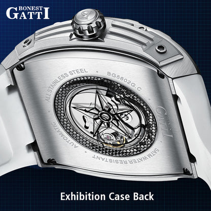 BONEST GATTI Barrel shaped Skeleton Movement Watch Luminous BG5602 TIMEMASTER