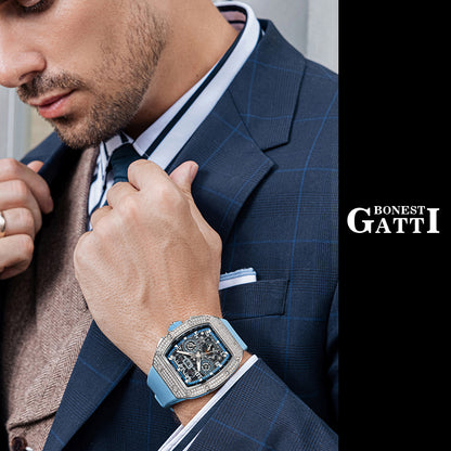BONEST GATTI 224 Zricon Bezel Tonneau shaped Skeleton Sapphire Crystal Watch BG5004 TIMEMASTER