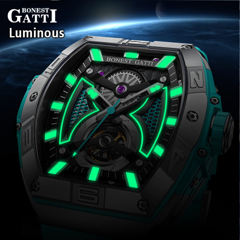 BONEST GATTI 361L Case Barrel shaped watch Skeleton Movement Crystal Sapphire Watch BG5701 TIMEMASTER