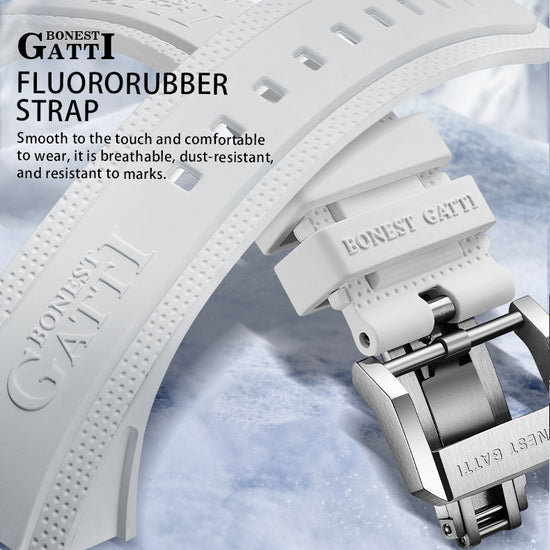 BONEST GATTI Crystal Case 3D MOUNTAIN MOUNTEVEREST Tonneau shaped Skeleton Movement K9 Crystal Case Fluororubber Strap Watch Luminous GB6001 TIMEMASTER