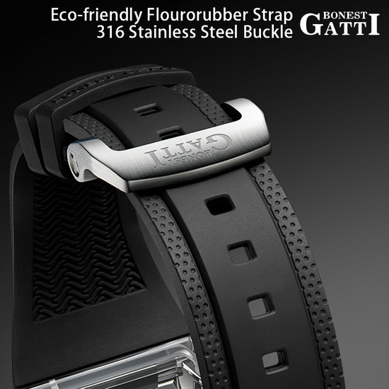 BONEST GATTI Tourbillon K9 Crystal Transparent Case Tonneau watch Skeleton Movement Watch Fluororubber Strap BG7001 TIMEMASTER