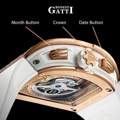 BONEST GATTI 224 Zricon Bezel Tonneau shaped Skeleton Sapphire Crystal Watch BG5004 TIMEMASTER