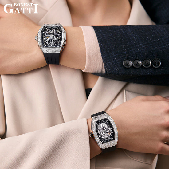 BONEST GATTI Barrel Dragon & Phoenix Couple Watch Automatic Mechanical Movement Luminous BG9910 TIMEMASTER